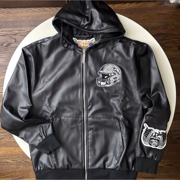 Jeff Hamilton x Detroit Lions Vegan Leather Full Zip Hooded Jacket Medium New - Picture 1 of 13
